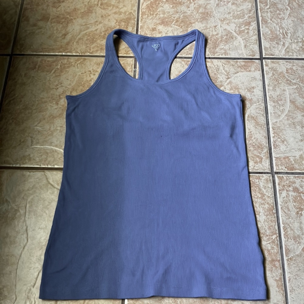 Faded blue sports tank, under bra attached